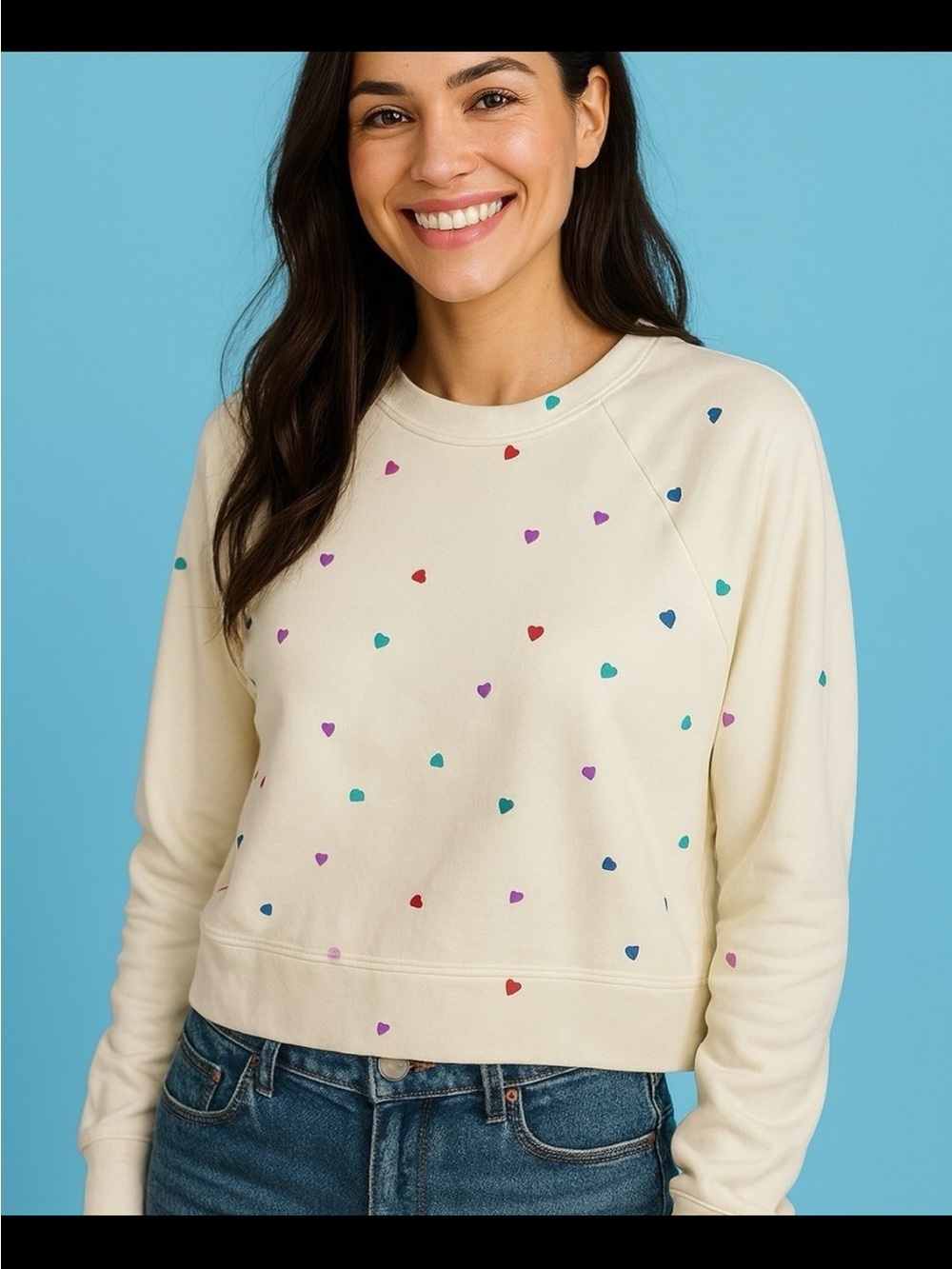Wildfox Heart Print Cropped Sweatshirt Size Small